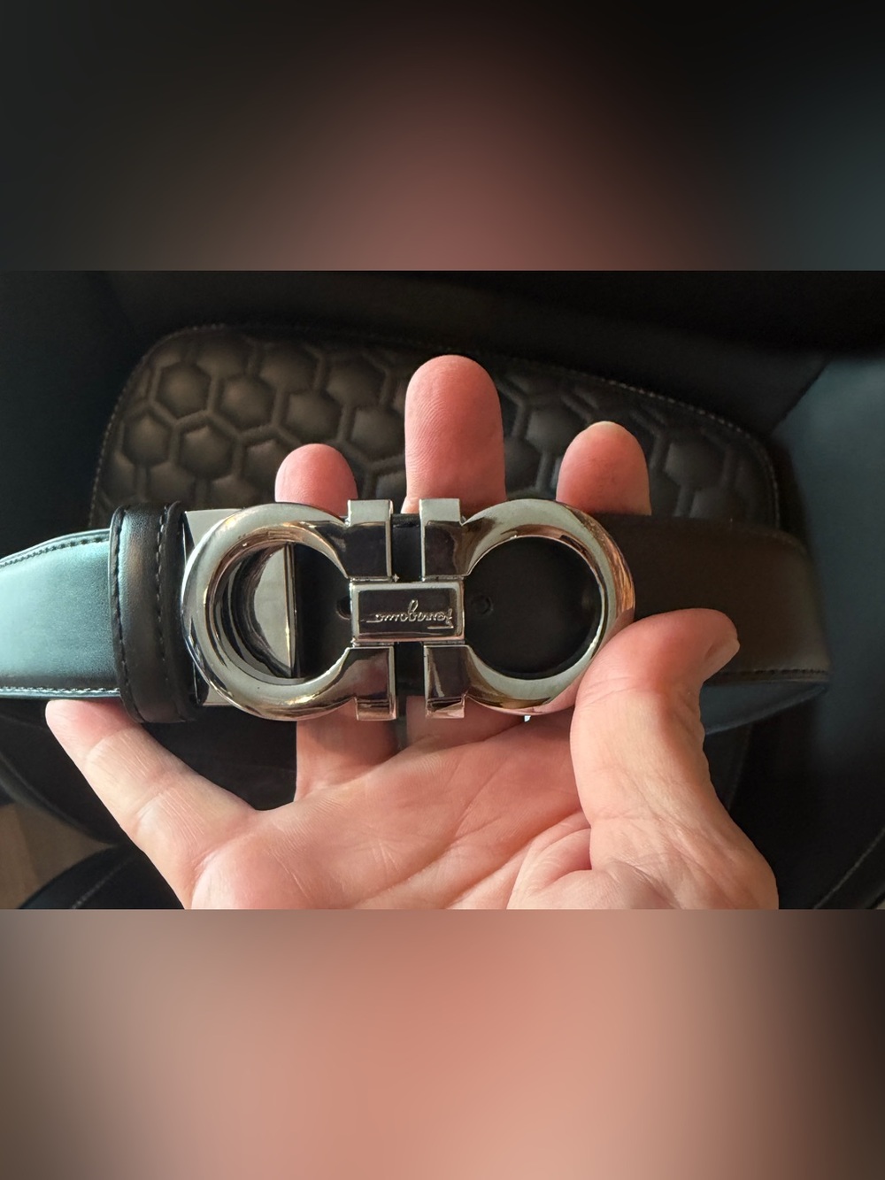 Black Leather Belt with Silver Buckle